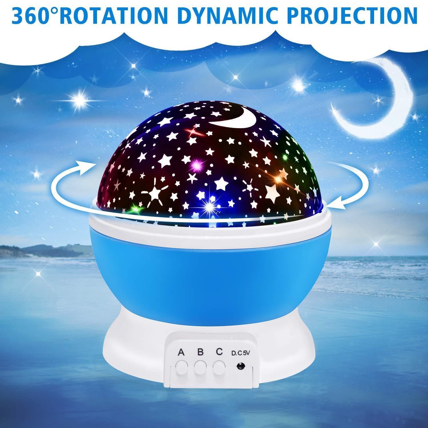 🌙✨ Star Master 360° Rotating Moon & Star Projector Lamp – USB + Battery Powered (Multi-Color)