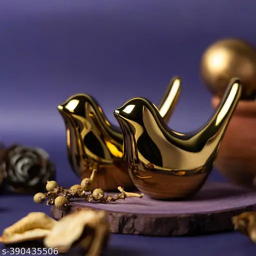 🐦✨ “Golden Ceramic Love Birds – Elegant Miniature Figurines for Home & Office Decor (Pack of 2)” ✨🐦