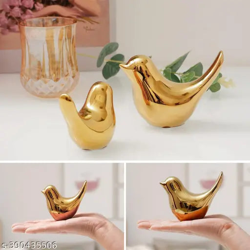 🐦✨ “Golden Ceramic Love Birds – Elegant Miniature Figurines for Home & Office Decor (Pack of 2)” ✨🐦