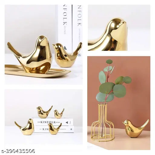 🐦✨ “Golden Ceramic Love Birds – Elegant Miniature Figurines for Home & Office Decor (Pack of 2)” ✨🐦